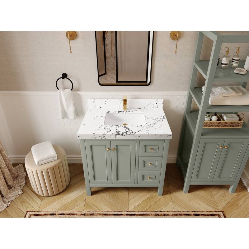 Willow Collections 36 in. W x 22 in. D Nashville Center Left Sink Bathroom Vanity with Countertop - 2"Viola Night - Evergreen