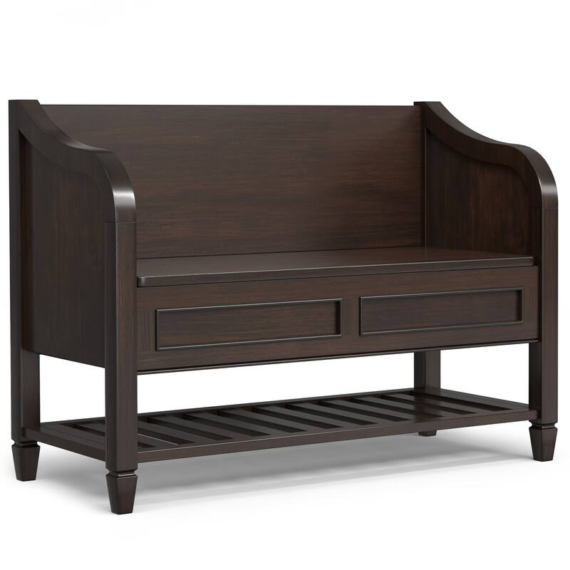 WYNDENHALL Hampshire Solid Wood 42 inch Wide Storage Bench with Shelf and 40 inch Wide Storage Cabinet in Dark Chestnut Brown