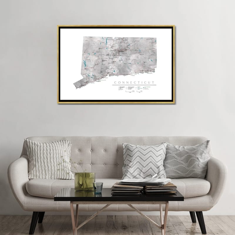 iCanvas "Detailed Map Of Connecticut" by blursbyai Framed Canvas Print