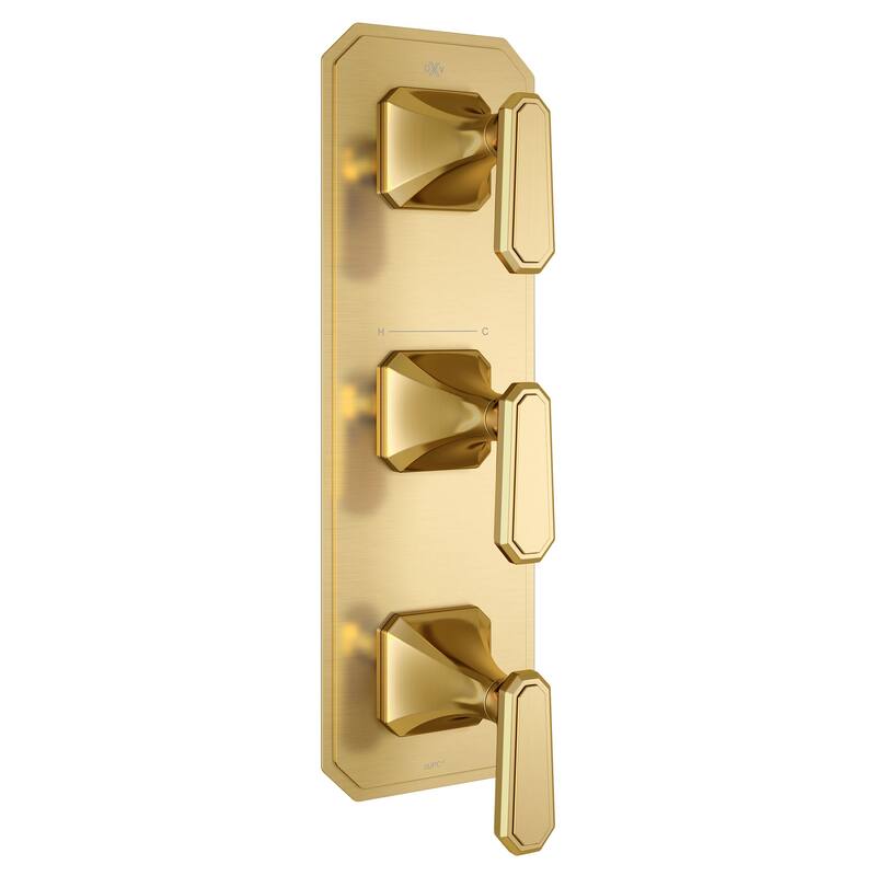 DXV Belshire Three-Handle Thermostatic Valve Trim with Lever Handles - Satin Brass