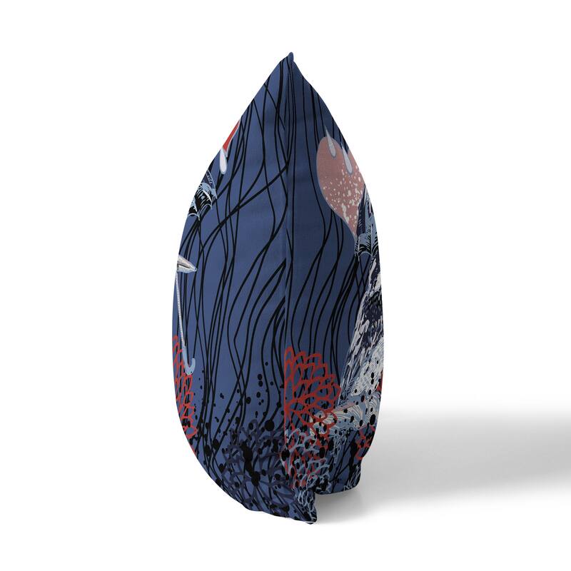 Blue And Red Bird with Umbrella Faux Suede Throw Pillow Zipper