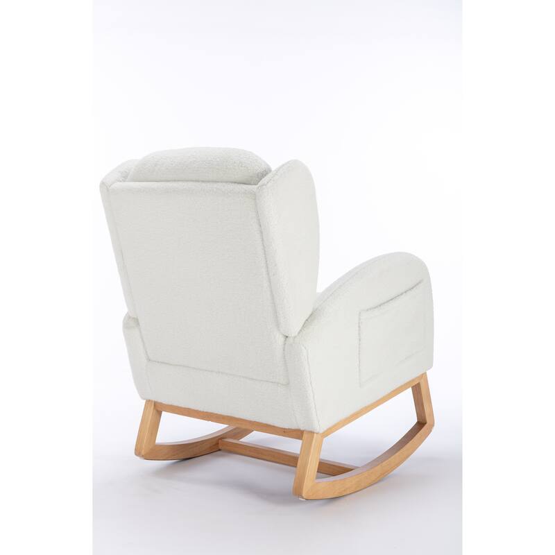Rocking Chair Nursery, Modern Upholstered Glider Rocker with Side Pocket, High Backrest Accent Armchair for Living Room