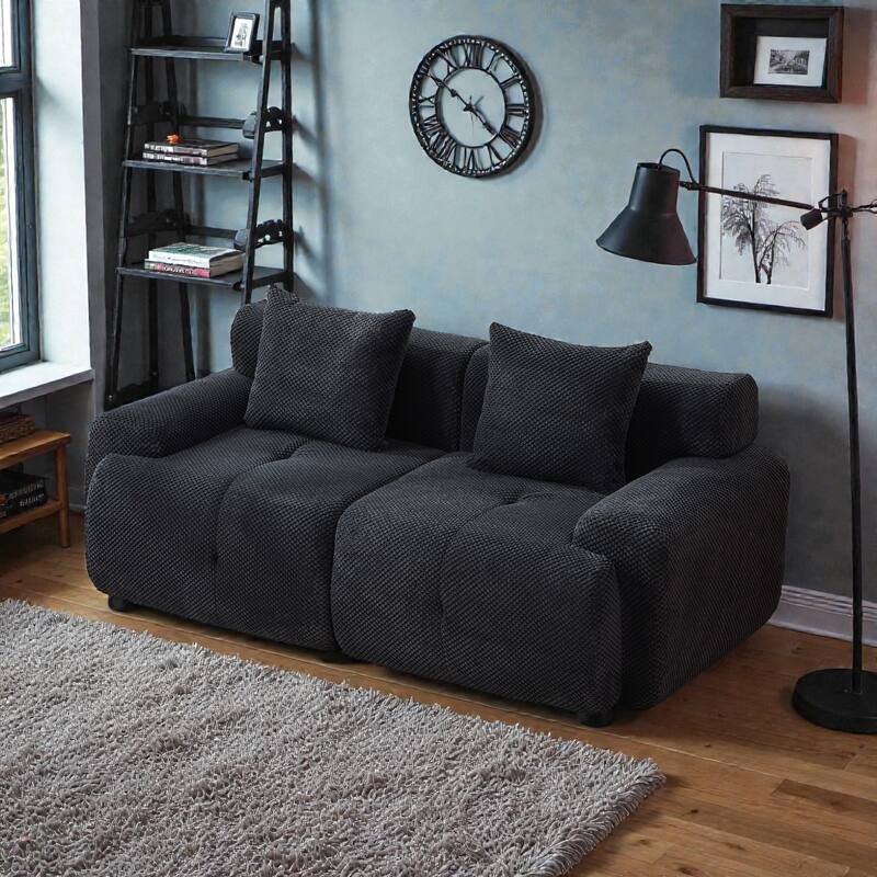 73" Modular Sectional Loveseat, Tufted 2-Seater Cloud Couch with Pillows, Boneless Foam Convertible Sofa for Living Room