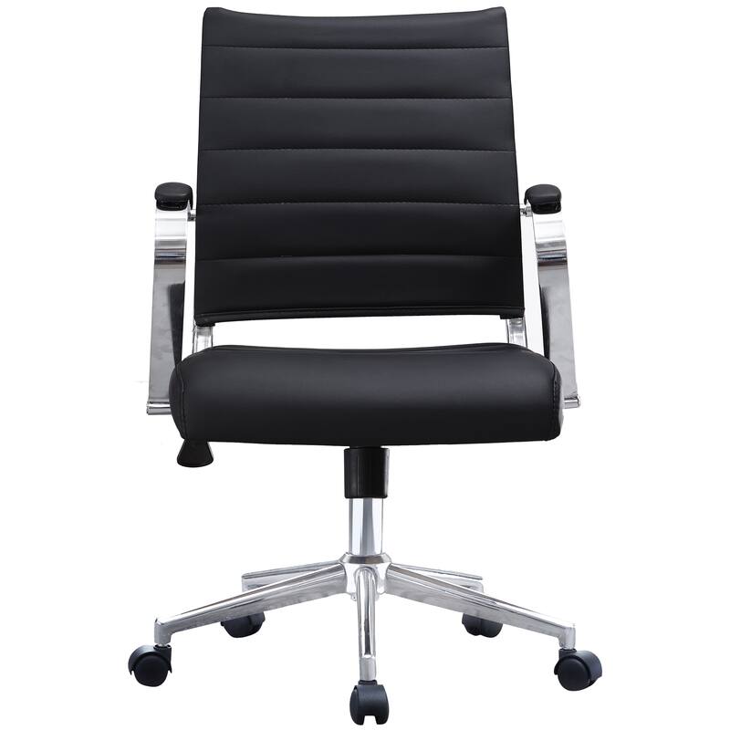 Modern Office Desk Chair Mid Back Ribbed PU Leather Armless Conference Task Chair with Padded Foam Seat, Tan