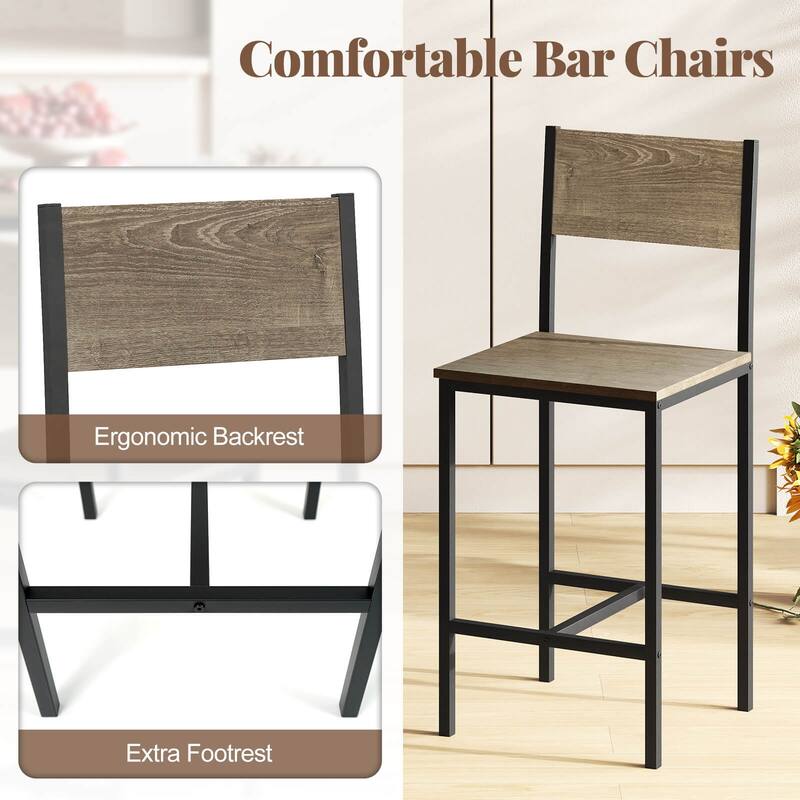 Costway 3 PCS Bar Table Set Pub Dining Table & 2 Bar Stools with - See Details