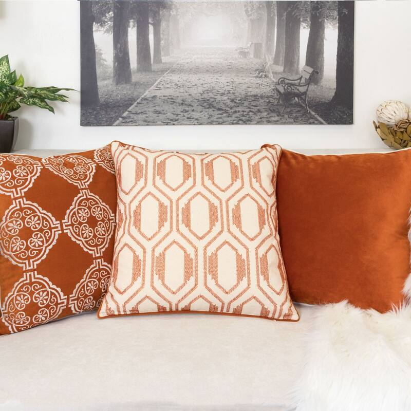 Geometric Embroidered Cotton Throw Pillow