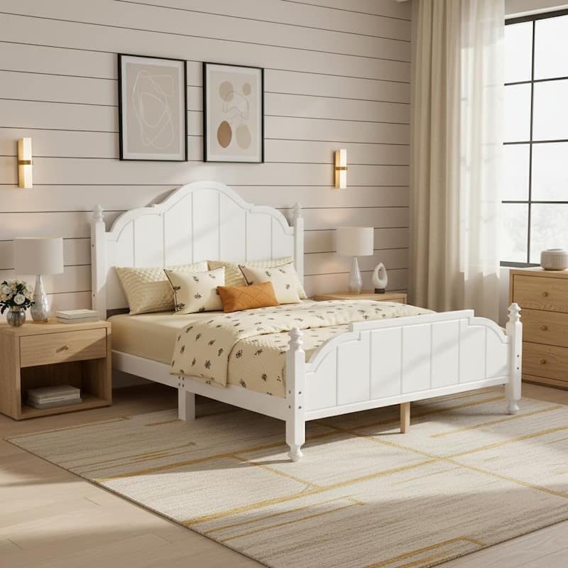 Wood Bed Frame with Sculpted Headboard by Harper&Bright Designs - White - Queen