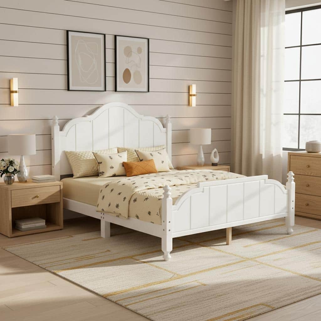 Wood Bed Frame with Sculpted Headboard by Harper&Bright Designs