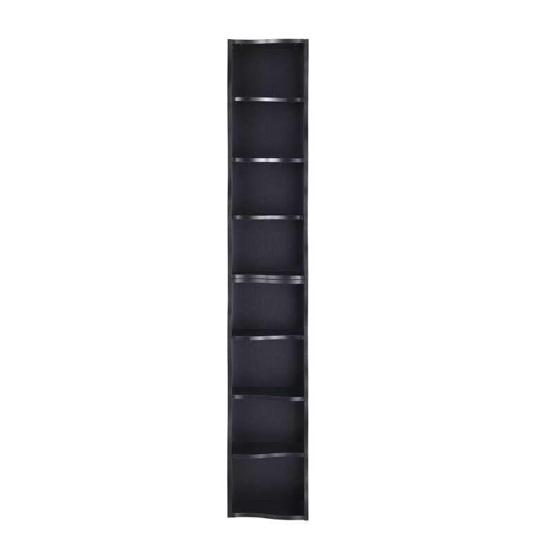 Roomfitters 8-Tier Tall Narrow Bookcase with Wavy Edge Design, Adjustable Shelves Slim Bookshelf for Living Room or Office