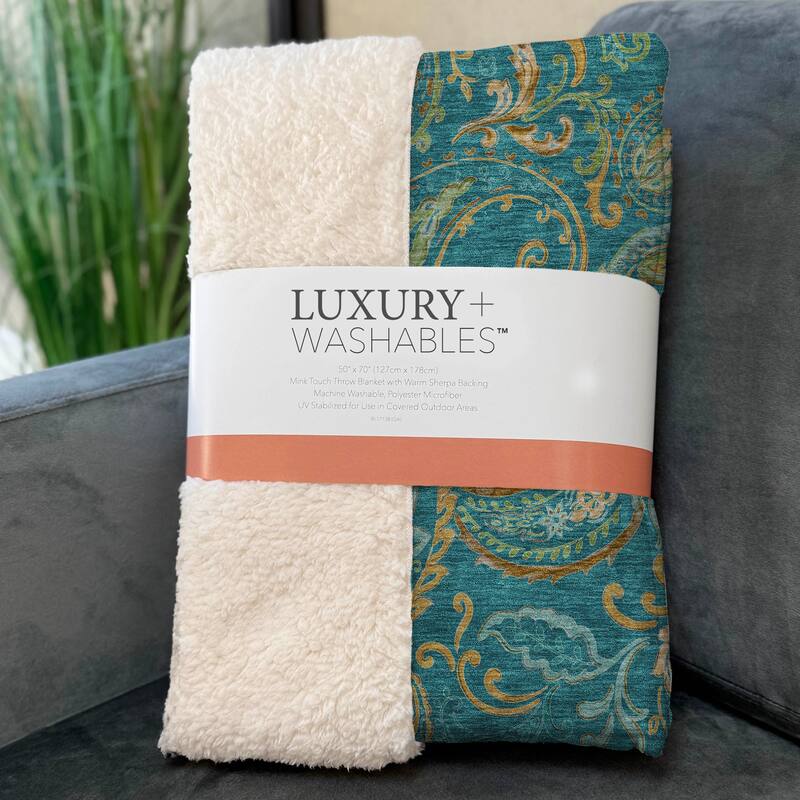 Premium Machine Washable Paisley Sherpa Throw Blanket