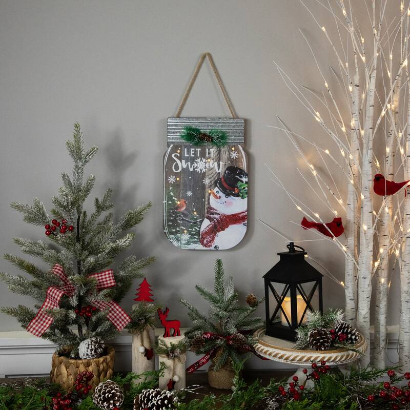 Snowman Mason Jar "Let It Snow" Christmas Wall Sign - 13.5"