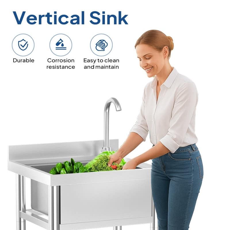 21.6 In.Freestanding Stainless Steel Single Basin Utility Sink With Storage Shelves