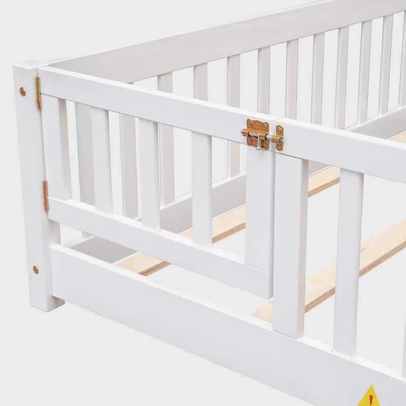 Full size Floor Platform Bed with Fence and Door