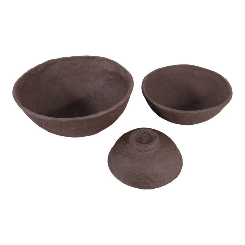 Pottery Paper Mache Bowls Handcrafted Unique Texture (Set of 3)