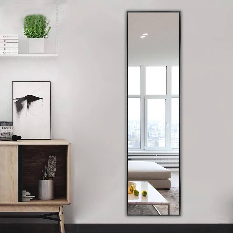 Modern Sleek Metal Frame Full-length Hanging or Leaning Wall Mirror