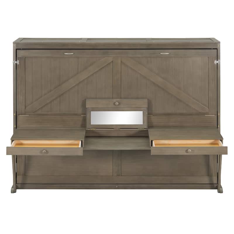 Queen Wall Murphy Bed with Flip-Down Vanity Desk by Harper&Bright Designs