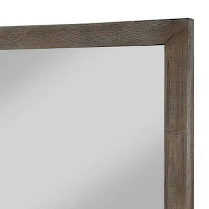 Mid Century Style Wooden Frame Mirror with Rough Hewn Saw Details, Brown