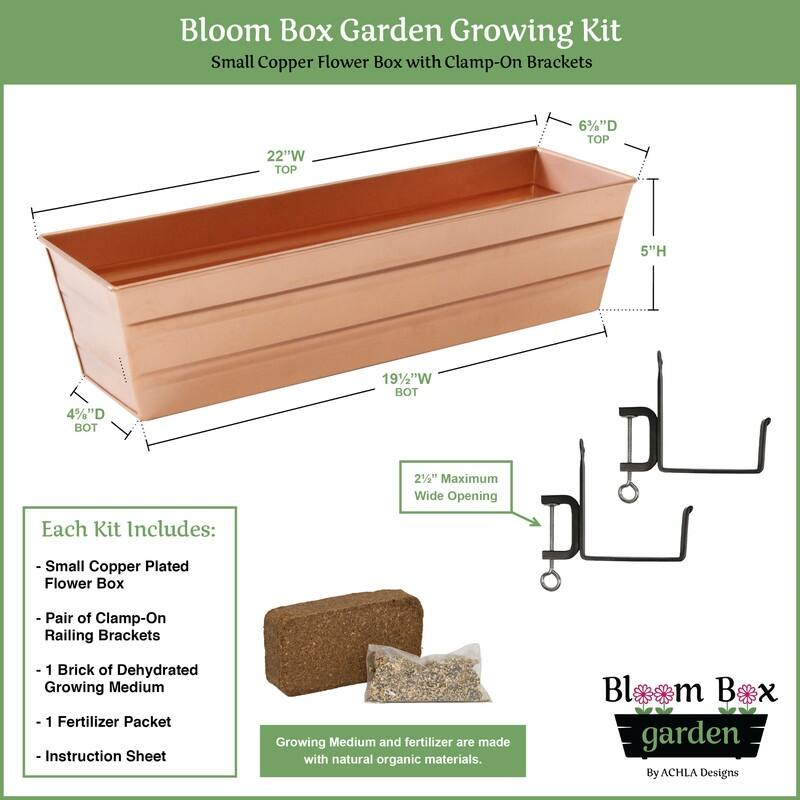Achla Designs 22" W Galvanized Steel/Wrought Iron Bloom Box Garden Growing Kit With Clamp-On Brackets