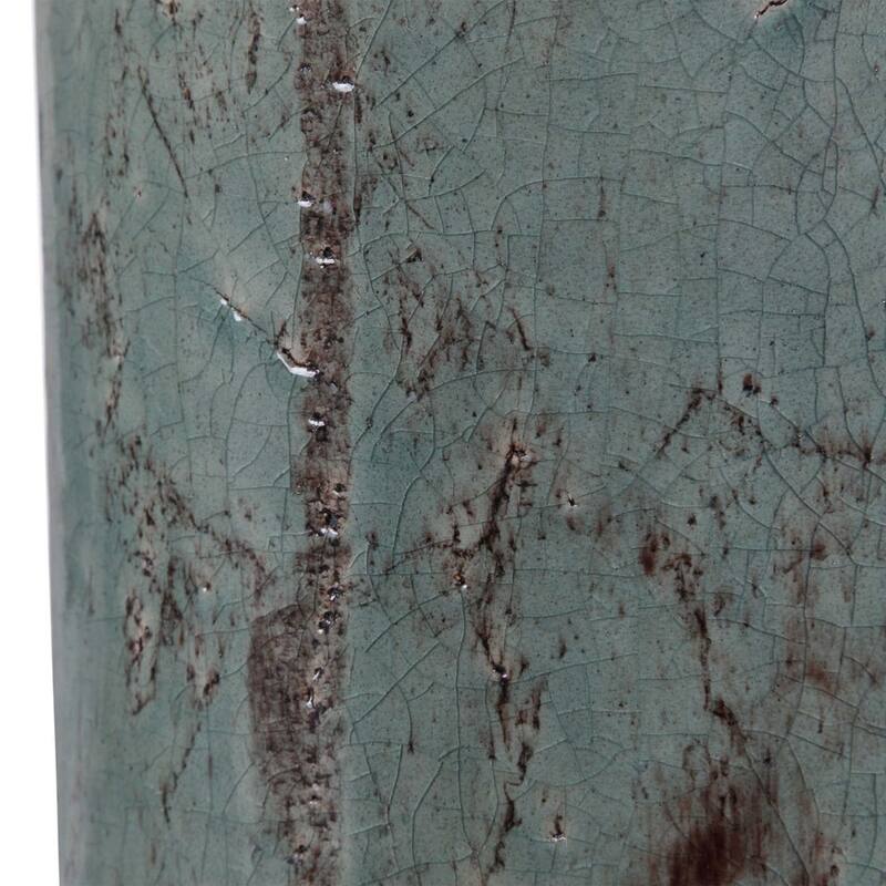 Crackled Cylindrical Ceramic Table Lamp with White Drum Shade - 32.5" - Aqua Blue