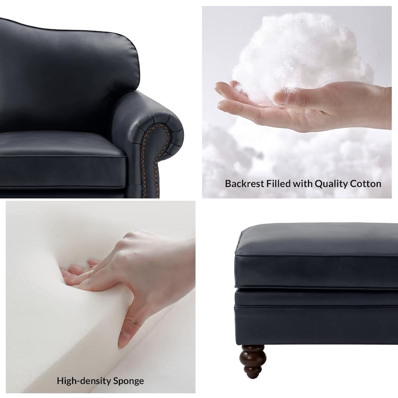 Filomena Transitional 5 Piece Genuine Leather Living Room Set Sofa with Rolled Arms by HULALA HOME