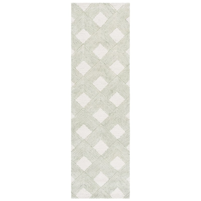 SAFAVIEH Handmade Ebony Enni Geometric Wool Rug - 2'3" x 8' Runner - Green/Ivory