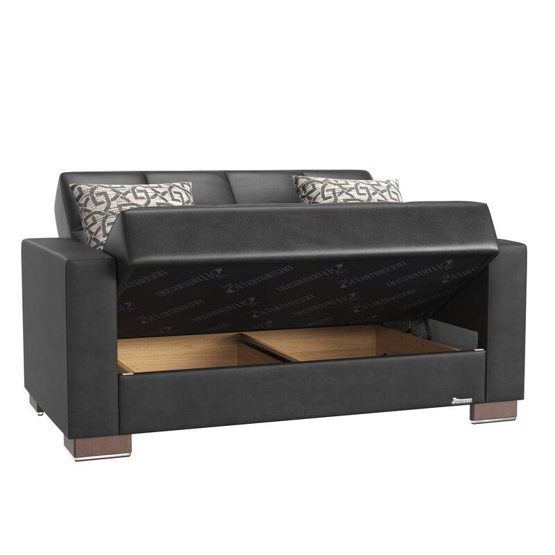 Collection Upholstered Convertible Loveseat With Storage - Black PU