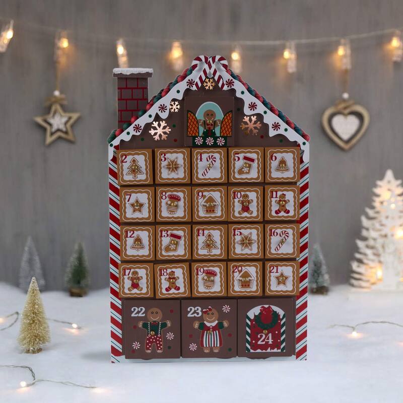 Gingerbread House Countdown Calendar - 24 Days of Christmas Surprises - Brown