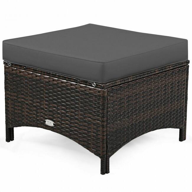 5 Pieces Patio Rattan Sofa Set with Cushion and Ottoman - 51" x 33.5" x 33" (L x W x H)