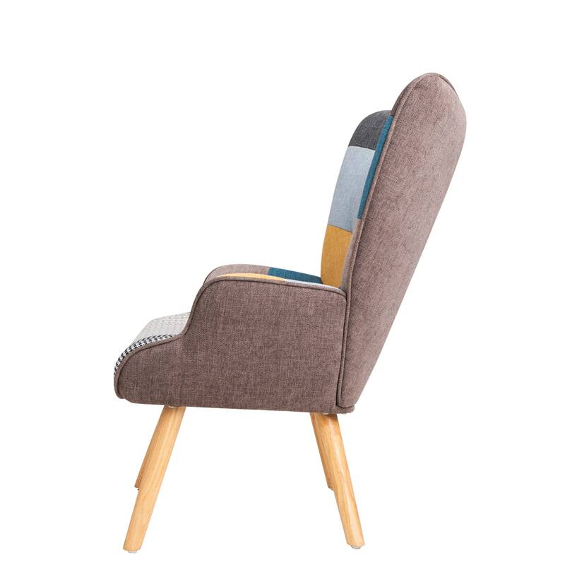 Accent Chair with Ottoman, Comfy Side Armchair for Bedroom, Creative Splicing Cloth Surface