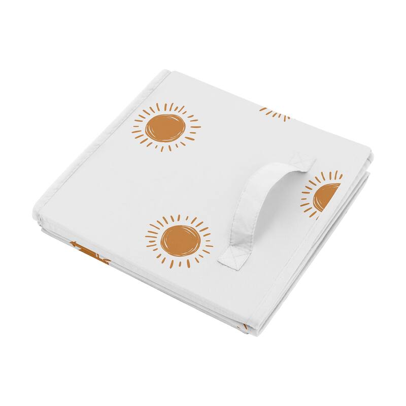 Orange and White Boho Sun Foldable Fabric Storage Bin Pumpkin Orange Retro Bohemian Celestial Sunshine Minimalist Gender Neutral