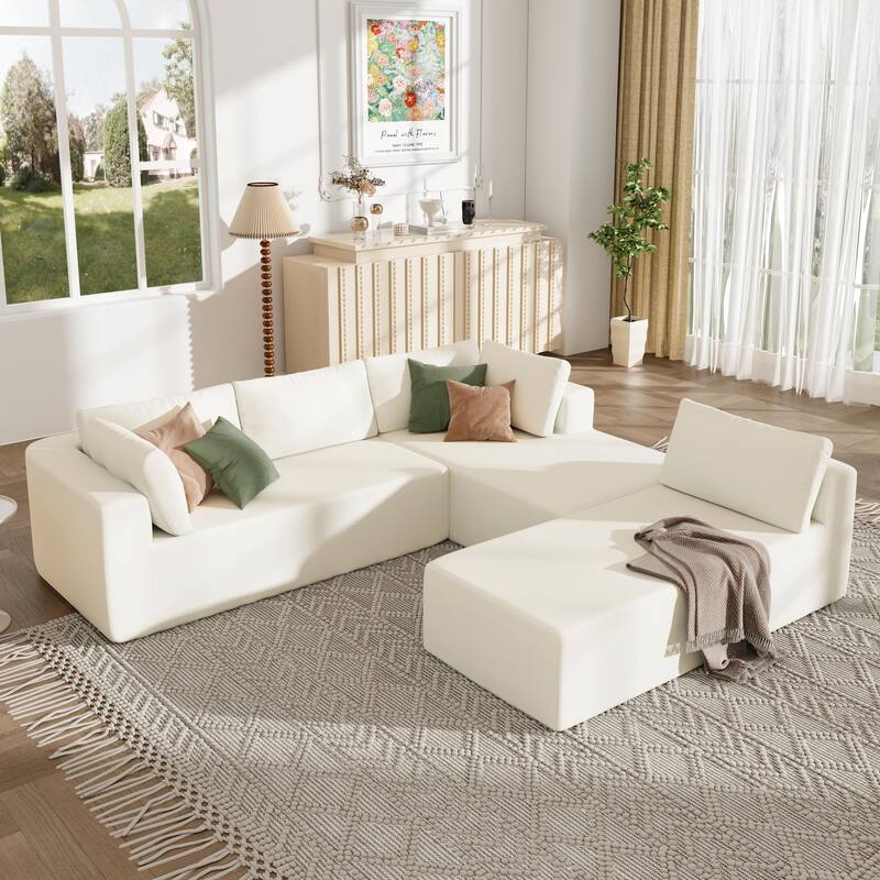 106.5'' U-Shaped 4-Seat Modular Sofa with 2 Chaise, Pillow, Anti-Wrinkle Chenille Fabric, and High-Density Foam
