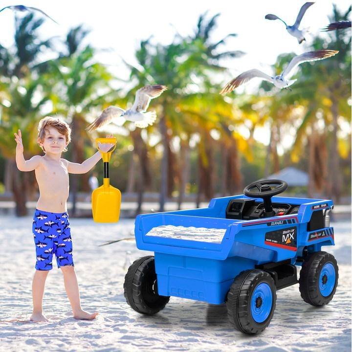 12V Ride-On Dump Truck with Remote Control, Automatic Lift Bed, Shovel & Music Player – for Kids Ages 3–8