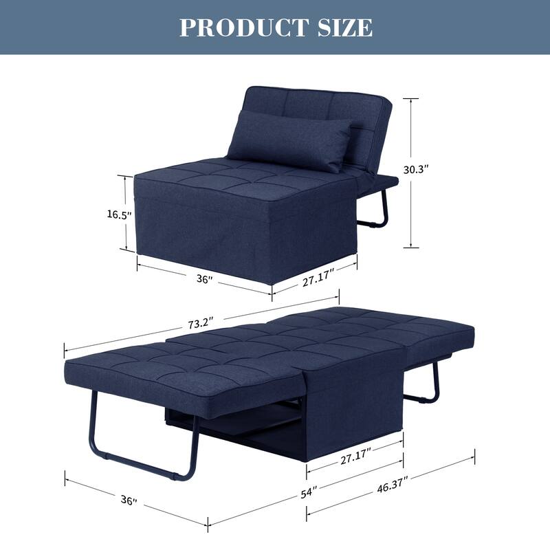 Ainfox Adjustable Sofa Chair Sleeper Sofa Bed Ottoman Couch with Metal Frame