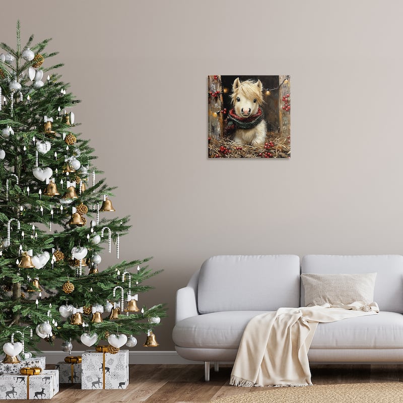 Stupell Horse Foal with Holly & Lights Canvas Wall Art Design By Riley B