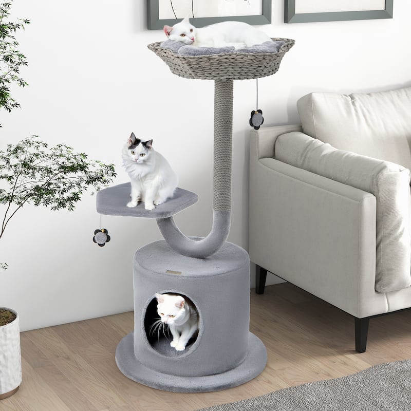 42" Tall Cat Tower with Curved Metal Supporting Frame for Large & Small Cats-Gray - 19.5" x 19.5" x 42"