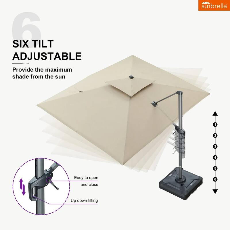 PURPLE LEAF 09x12/10x13 ft Rectangular Heavy Duty Large Offset Hanging 360°Rotation Patio Cantilever Umbrella with Base