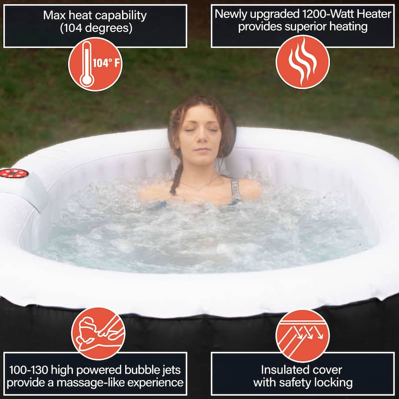 ALEKO Inflatable Hot Tub With Drink Tray and Cover 2 prs Black White
