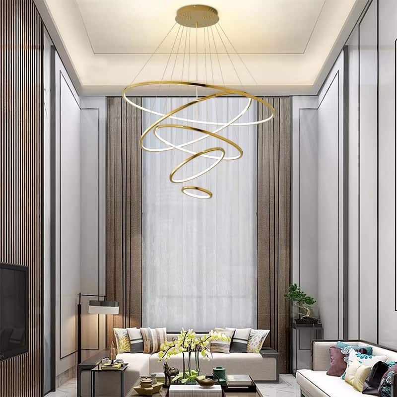 5-Rings LED Chandelier Ceiling Lamp Remote Lighting Pendant - 39" x 118"