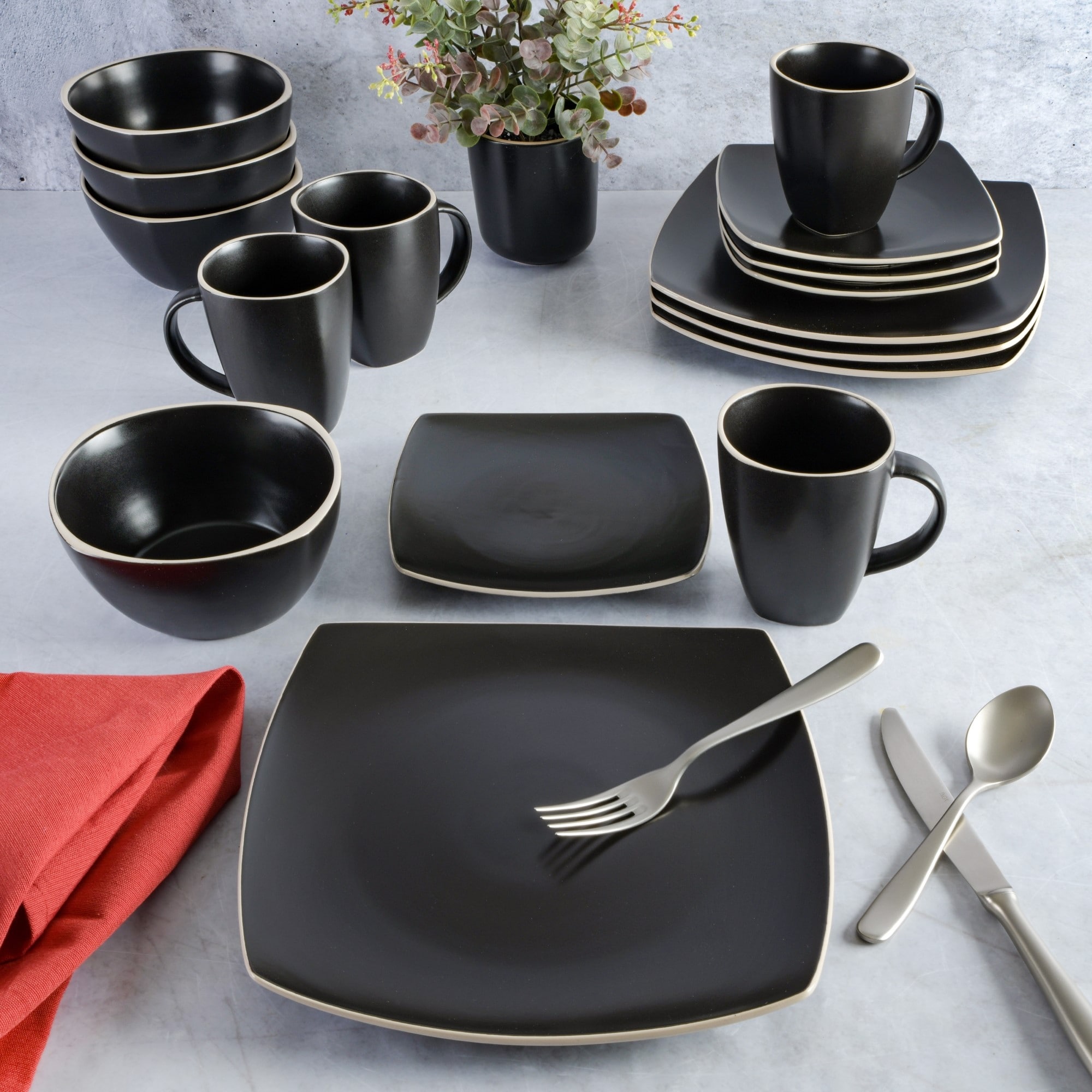 Gibson Soho Lounge Square 16pc Dinnerware Set Matte Finish