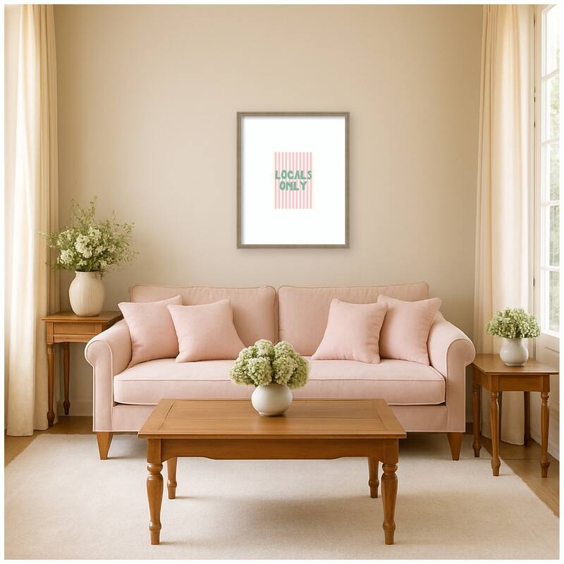 Kate and Laurel Locals Only Green and Pink Stripes by Megan Ryan Framed Wall Art Print