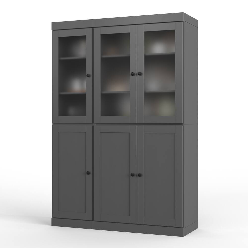 Palace Imports 100% Solid Wood 48.5" Pantry Cabinet with Frosted Glass, Shaker Doors, 2-Drawers and Adjustable Shelves
