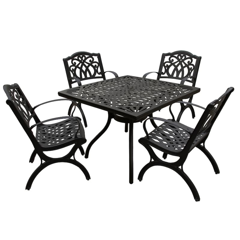 Modern Ornate Outdoor Mesh Aluminum 37-in Square Patio Dining Set with Four Chairs - N/A - Black