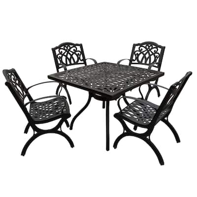 Modern Ornate Outdoor Mesh Aluminum 37-in Square Patio Dining Set with Four Chairs - N/A