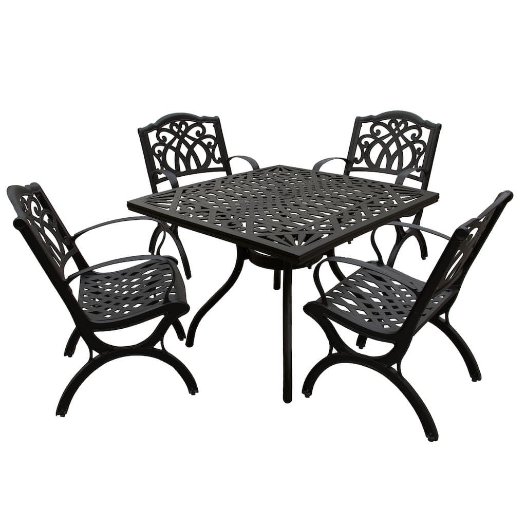 Modern Ornate Outdoor Mesh Aluminum 37-in Square Patio Dining Set with Four Chairs