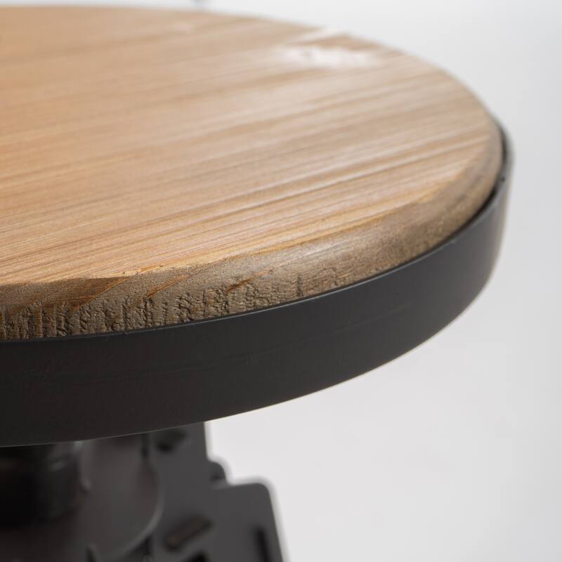 HomeRoots Set of Two Natural and Black Iron and Wood Backless Adjustable Height Swivel Bar Chairs