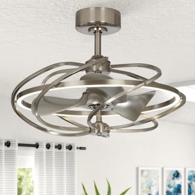 Modern Industria Globel Satin Nickel Reversible LED Ceiling Fan with Remote - 27 Inches