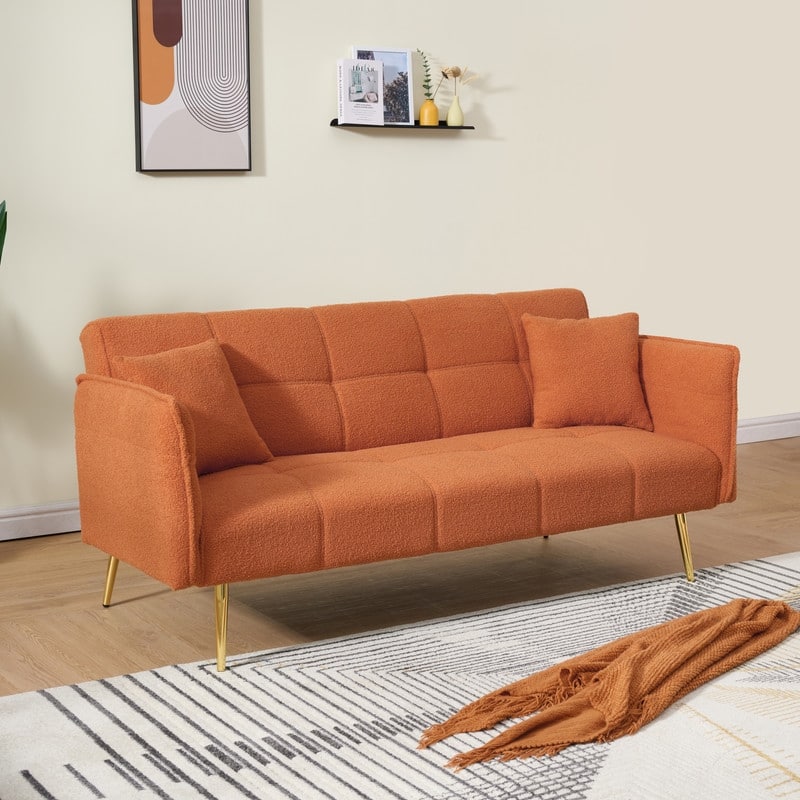 79.92" Teddy Velvet Upholstered Sofa Bed with Adjustable Back and Armrests