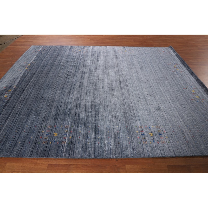 Tribal Blue Gabbeh Area Rug Handmade Silk Carpet - 7'11"x 9'8"