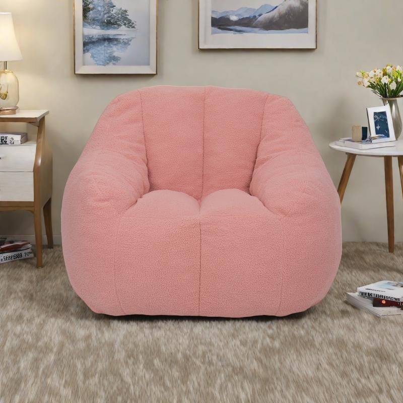 Teddy Fabric Bean Bag Lounge Chairs with Memory Foam Filling - Pink