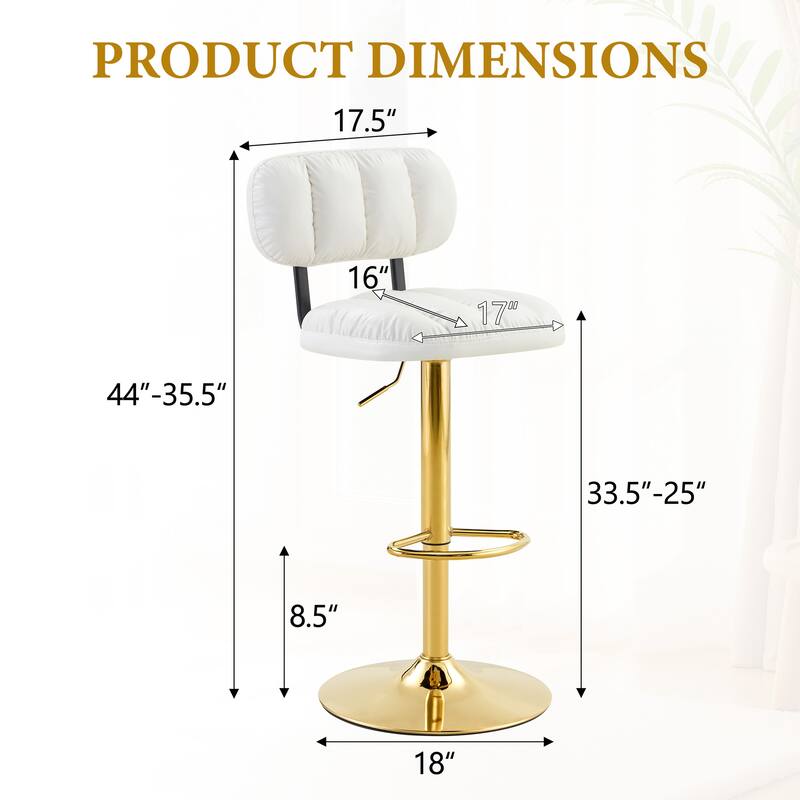Set of 2 Modern Bar Stools with Adjustable Height, PU Leather Upholstered Stools with Metal Base & Footrest